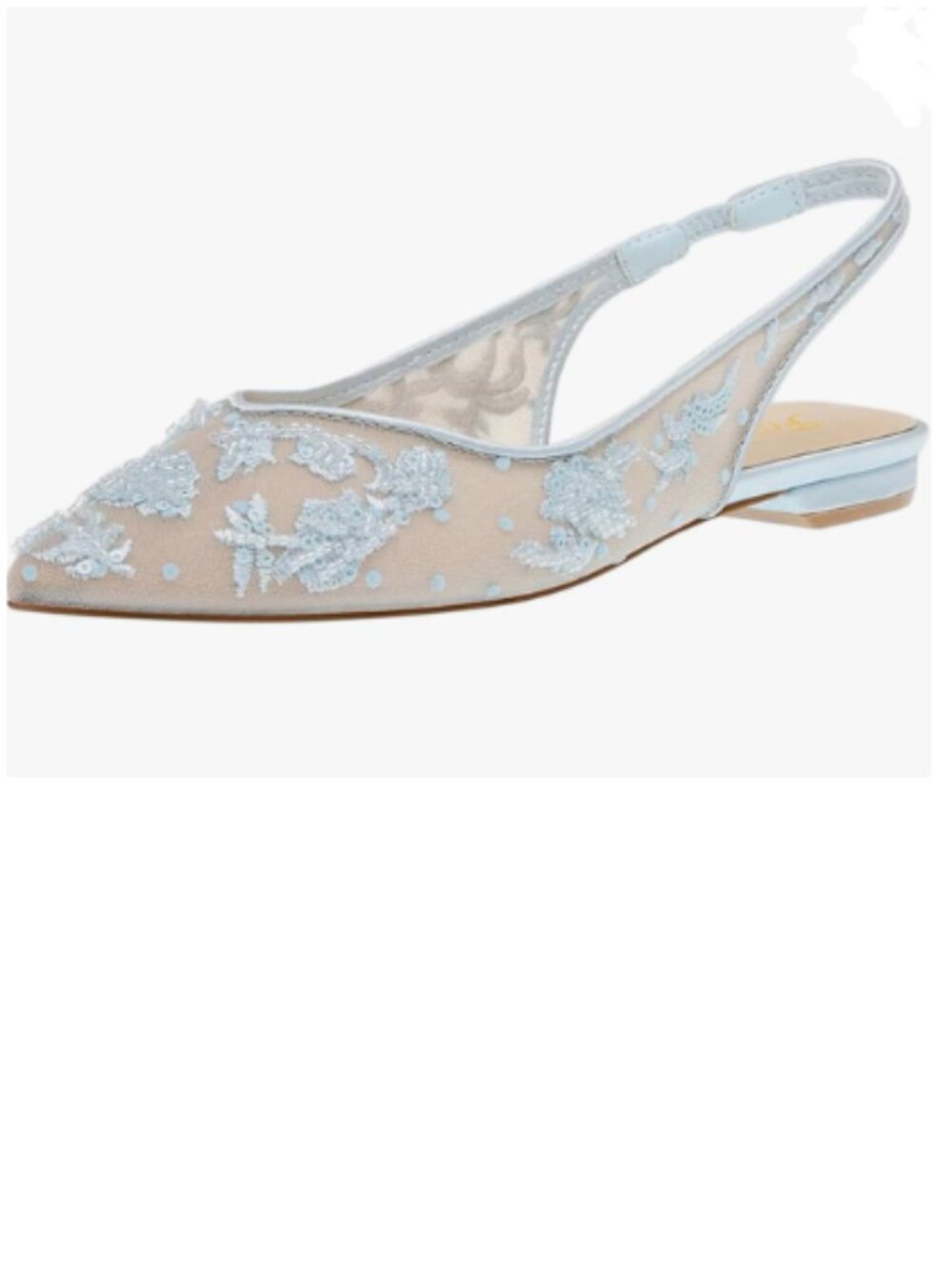 FOWT Blue Pointed Toe Embroidered Mesh Slingback Elastic Backstrap Comfy Shoes